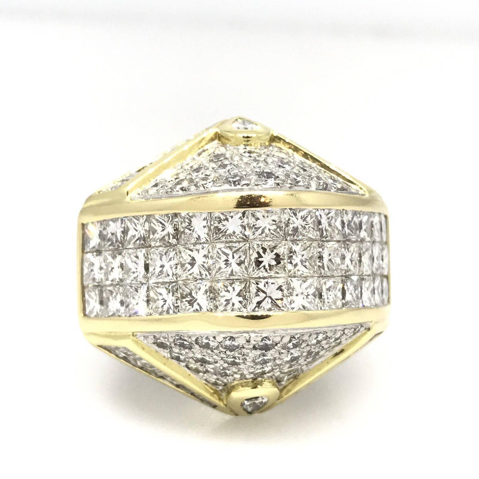 Large Geometric Diamond Dome Gold Platinum Ring  2