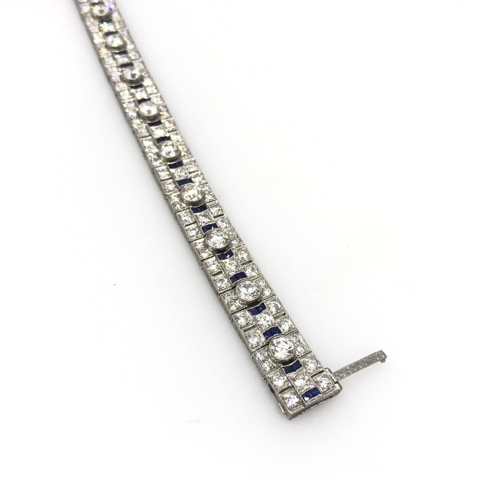 Women's Art Deco Sapphire Diamond Platinum Bracelet