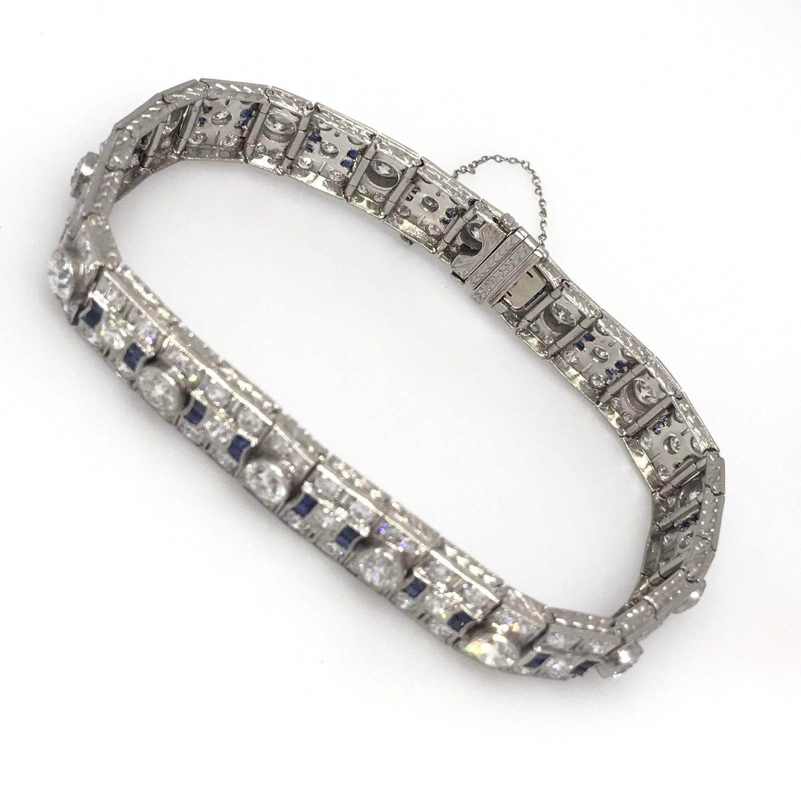 Art Deco Sapphire Diamond Platinum Bracelet 1