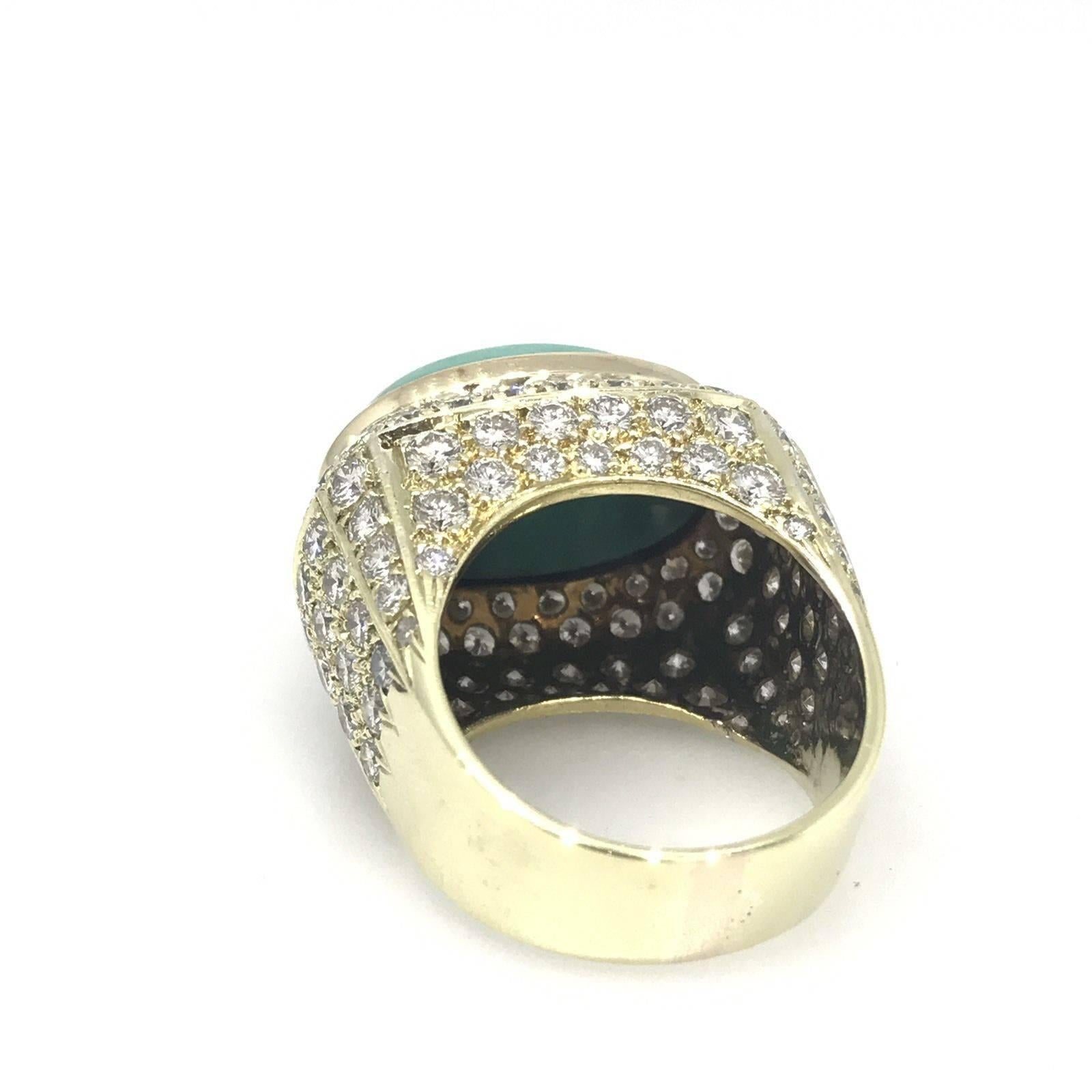 Turquoise Diamond Yellow Gold Dome Ring For Sale 2