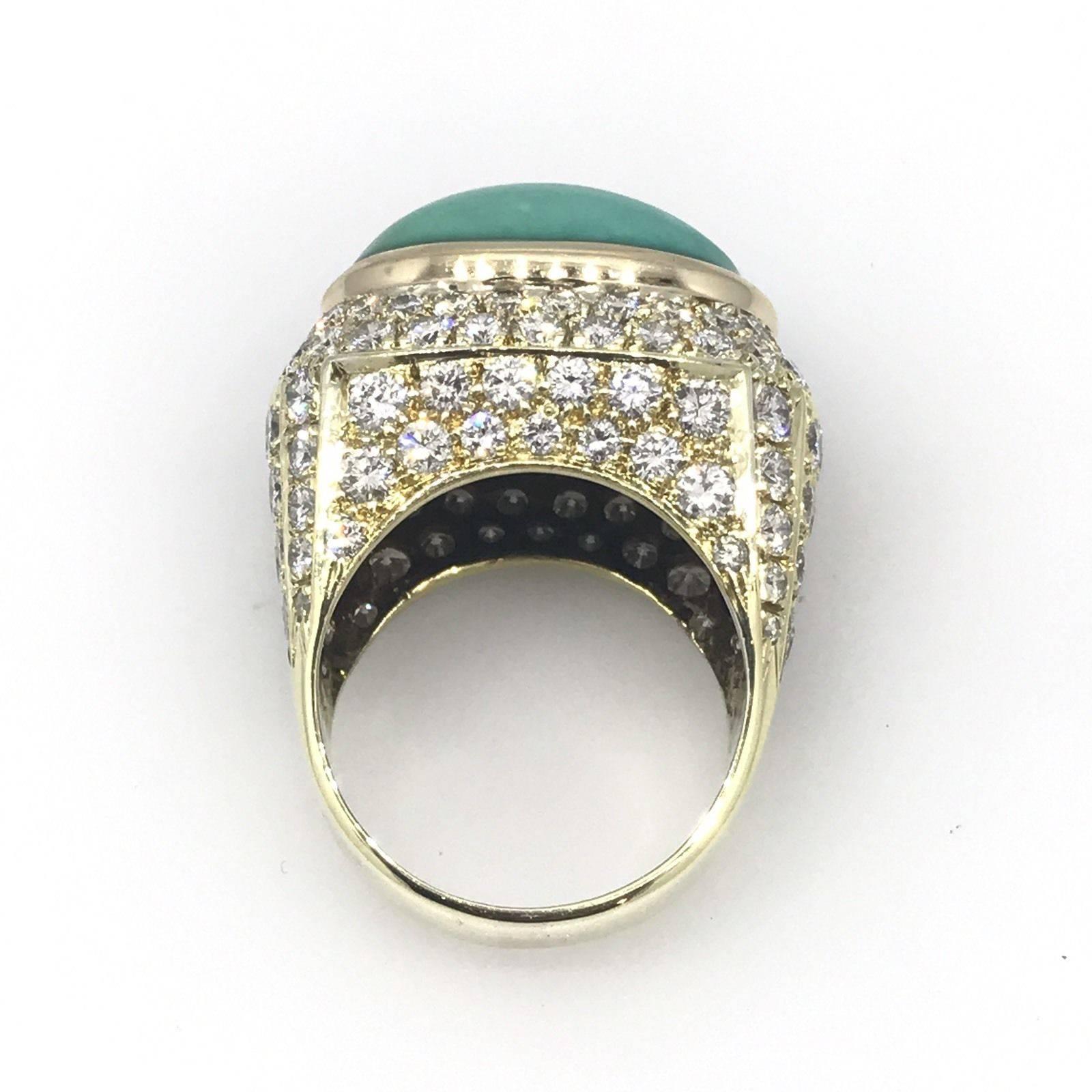 Turquoise Diamond Yellow Gold Dome Ring In Excellent Condition For Sale In La Jolla, CA