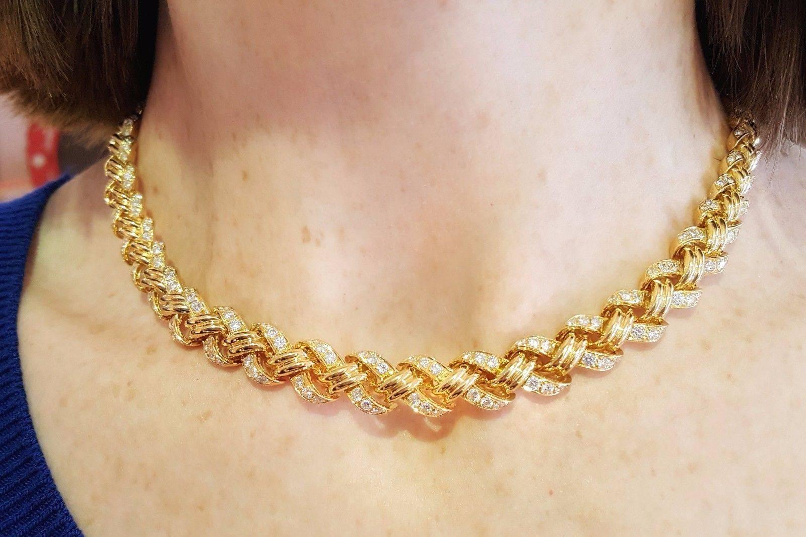 French Diamond Choker Necklace with 10.00 Carats in 18 Karat Yellow Gold In Excellent Condition In La Jolla, CA