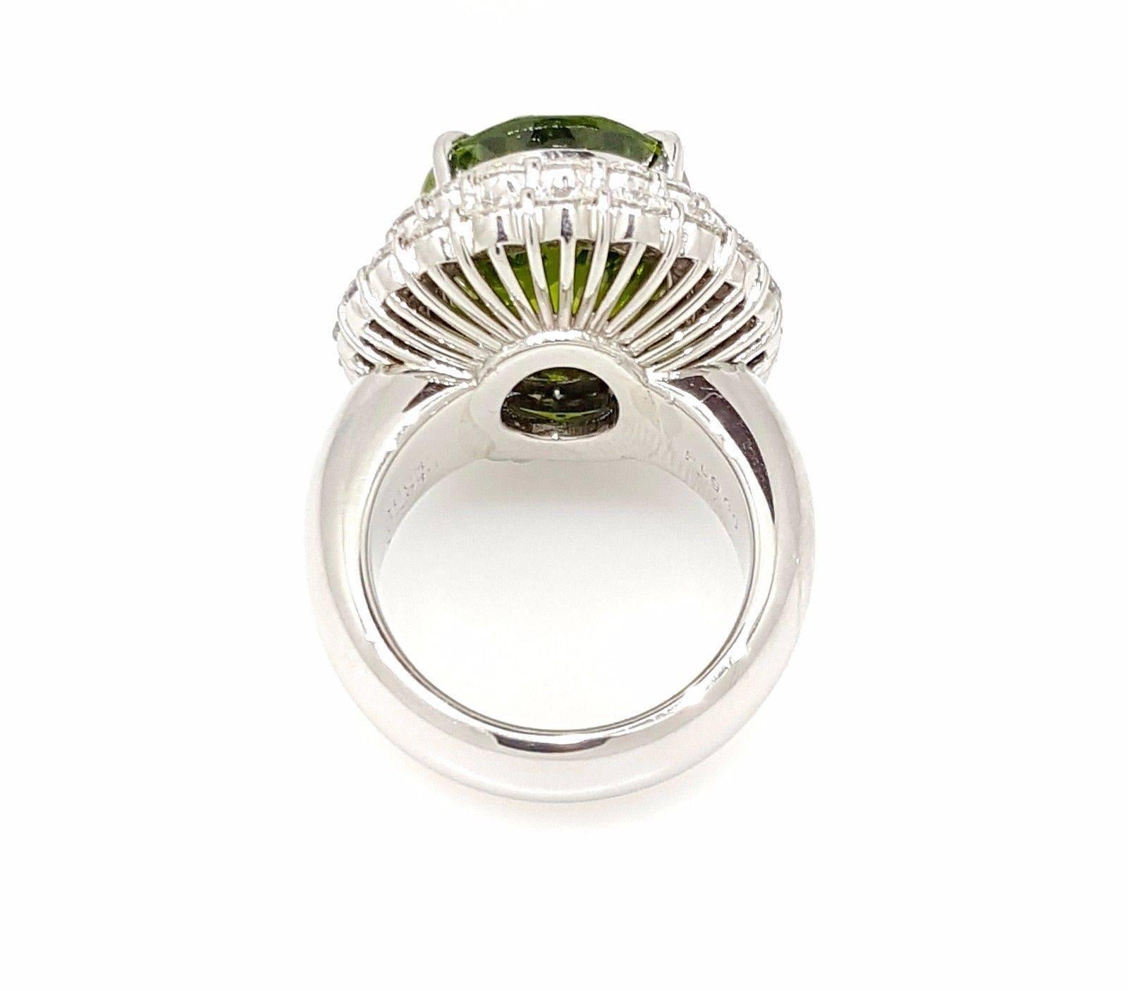 Large Oval Peridot Diamond Platinum Halo Ring For Sale 1