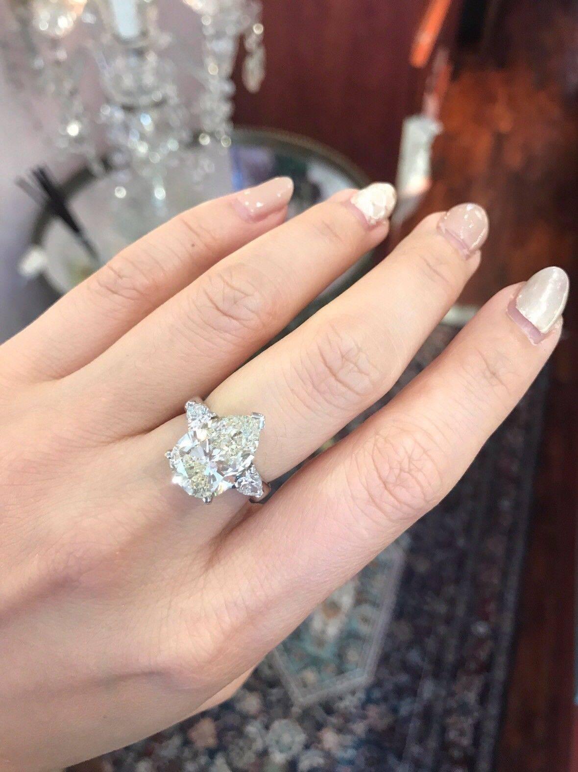 Emerald Cut GIA 6.22 Carat Centre Pear Brilliant Diamond Engagement Ring in Platinum