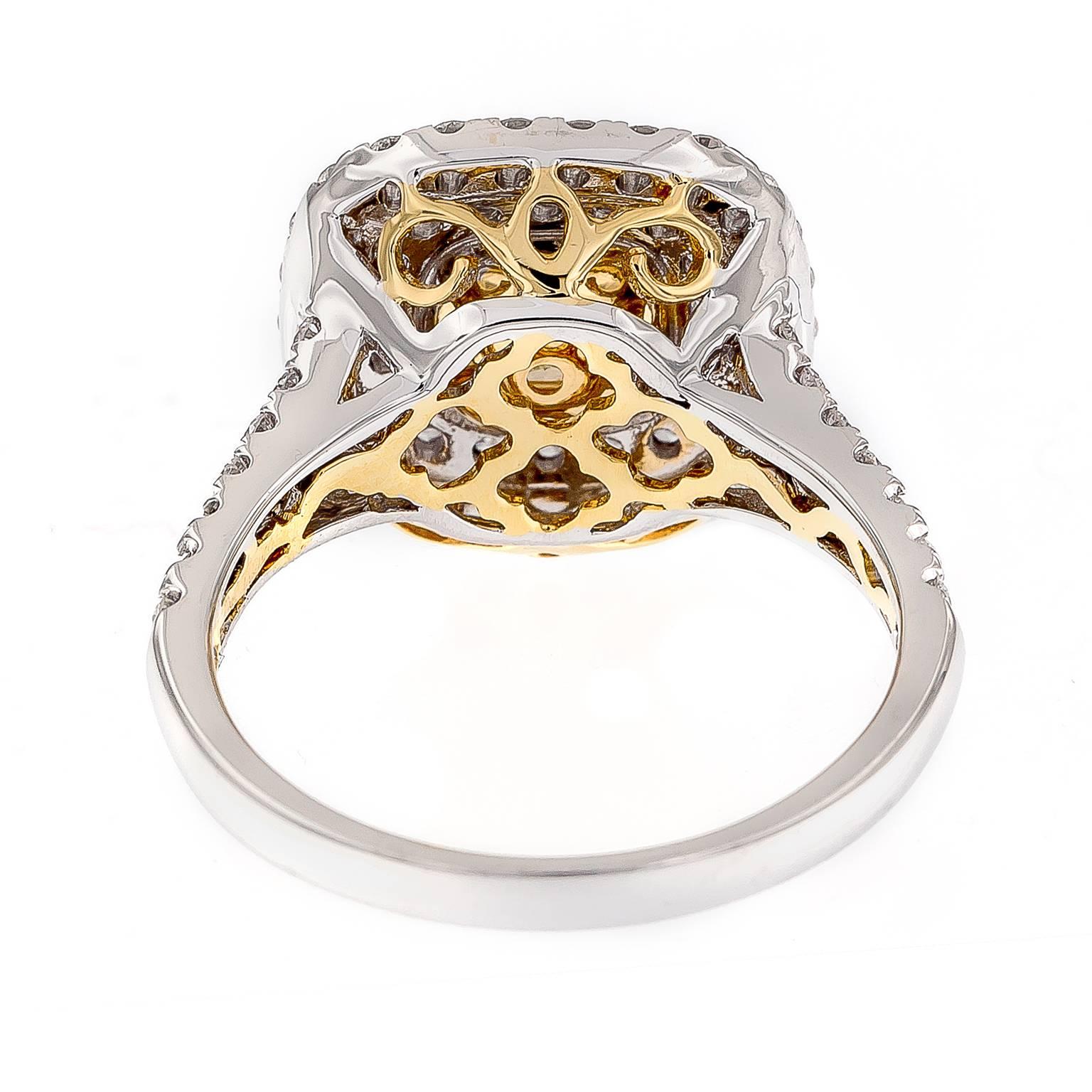 Cushion Cut GIA Certified Fancy Intense Yellow Diamond 18 Karat White Gold Halo Ring