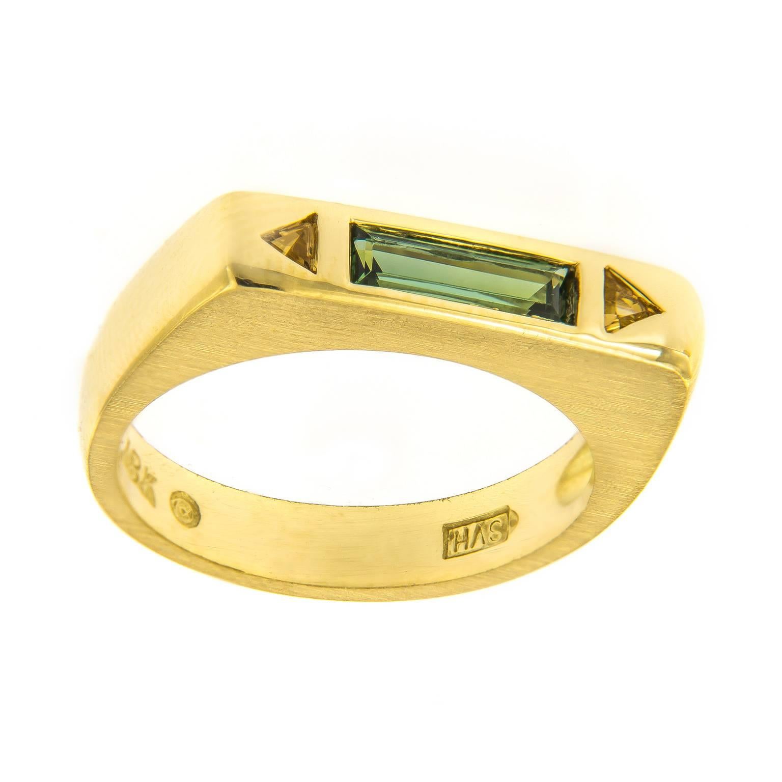 Green Tourmaline Citrine and Gold Vintage Stacking Ring