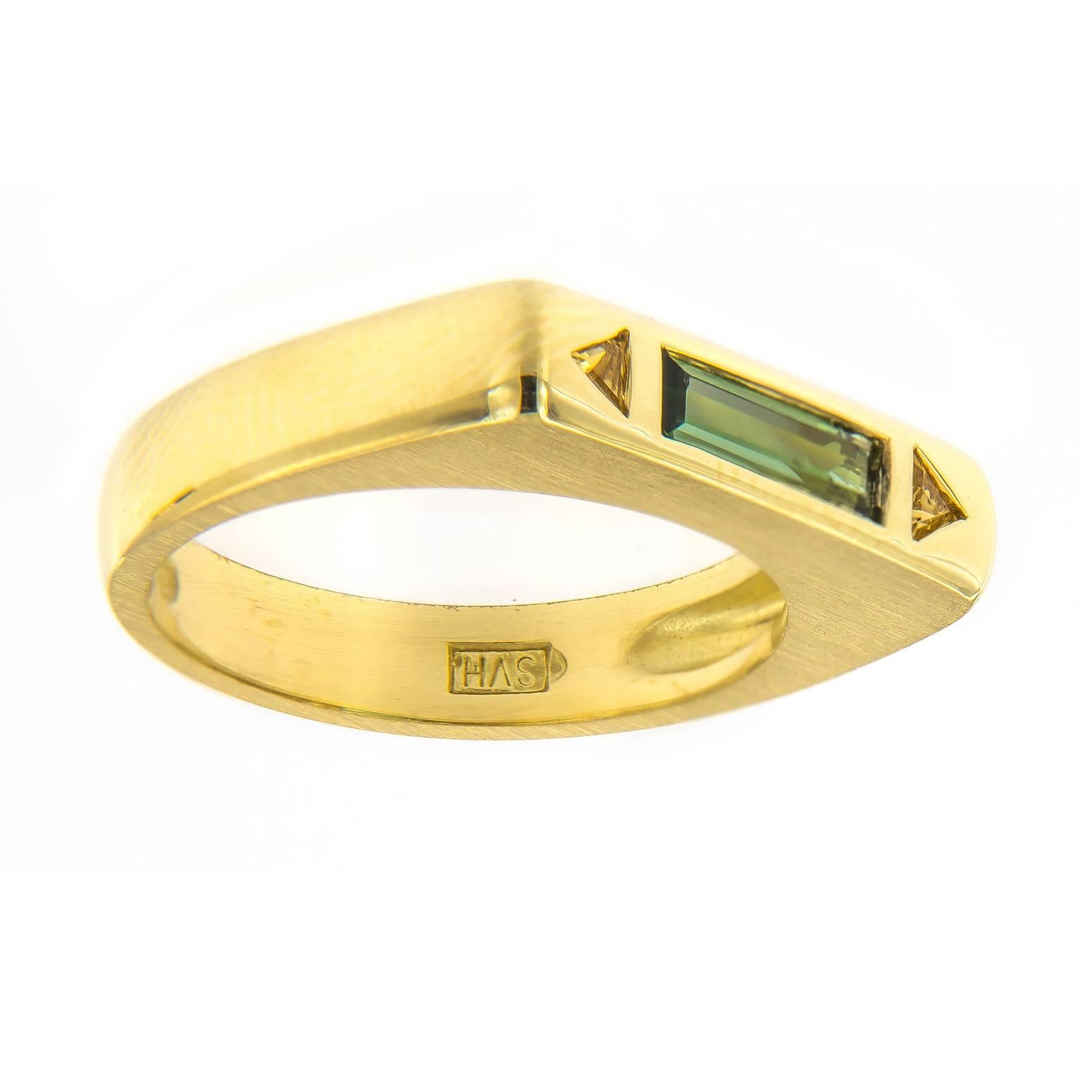 Women's Green Tourmaline Citrine and Gold Vintage Stacking Ring