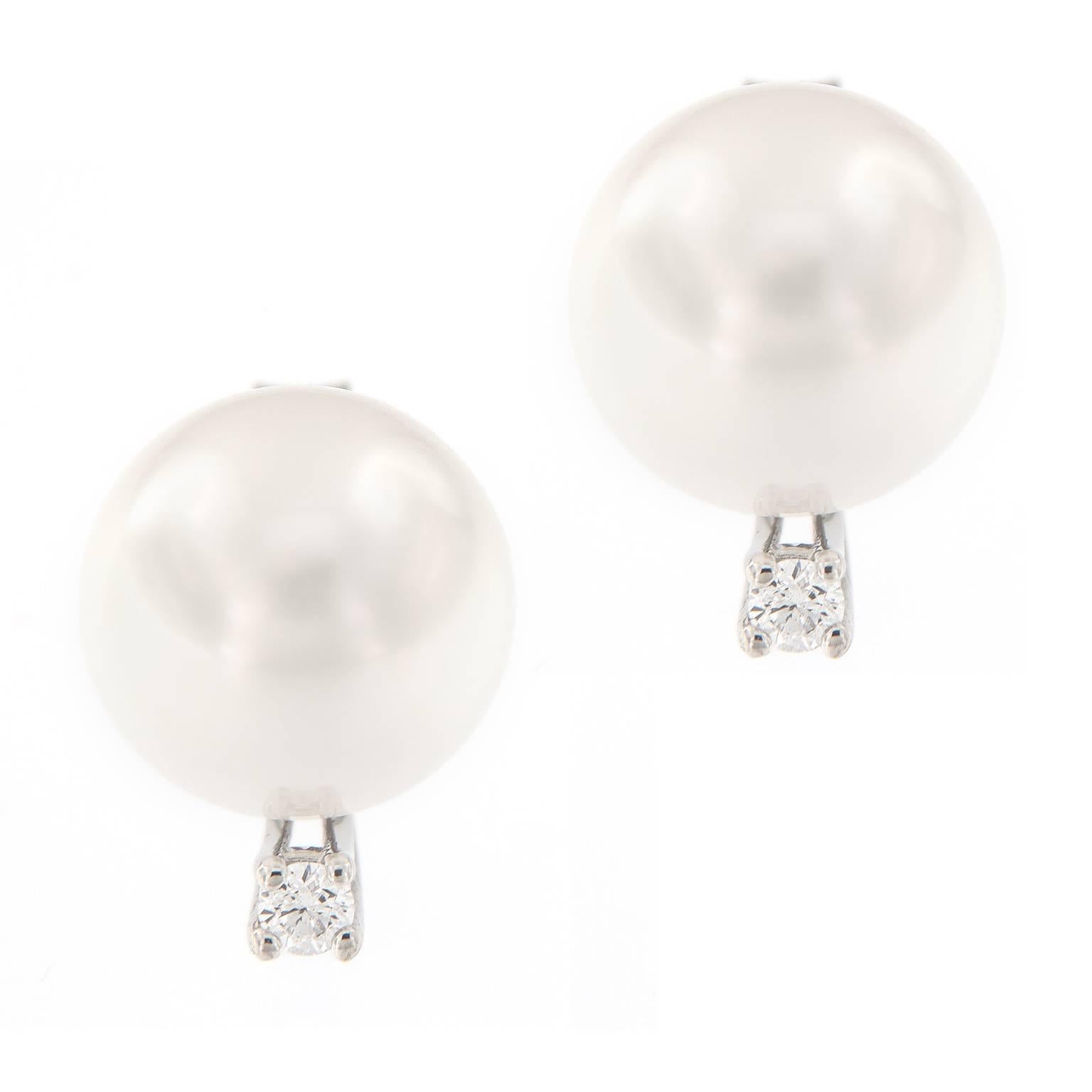 South Sea Pearl and Diamond Gold Stud Earrings
