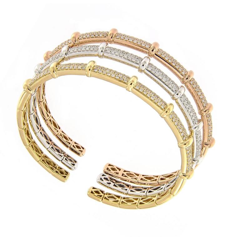 Diamond Rose Gold Stacking Bangle Bracelet For Sale at 1stdibs