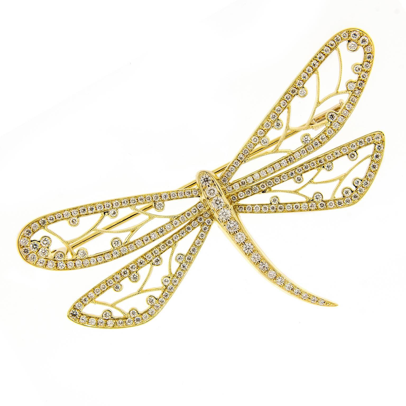 Dragonfly Diamond Gold Brooch