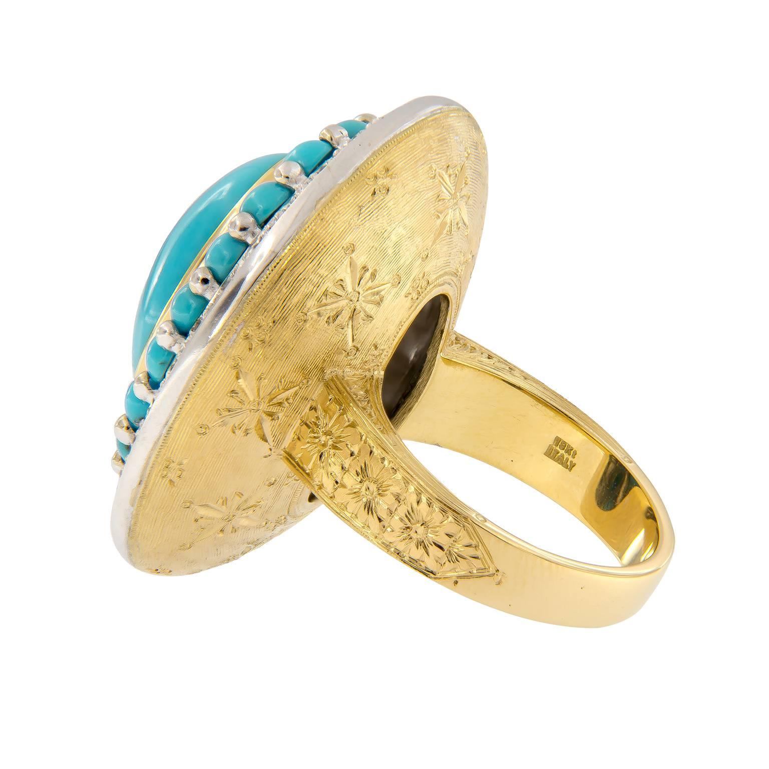 Persian Turquoise Diamond Gold Cocktail Ring In New Condition In Troy, MI
