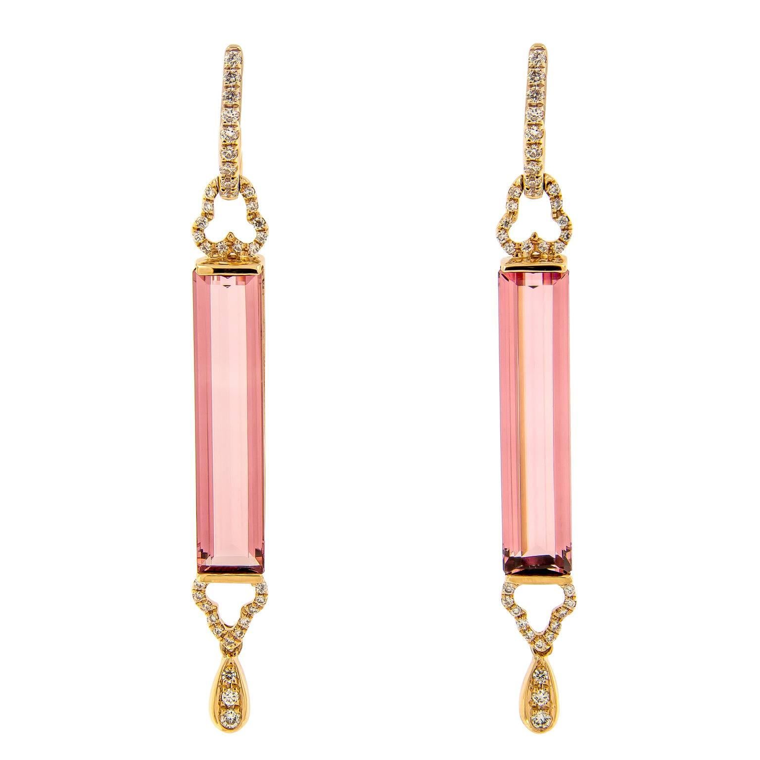 Pink Tourmaline Diamond Linear Drop Earring