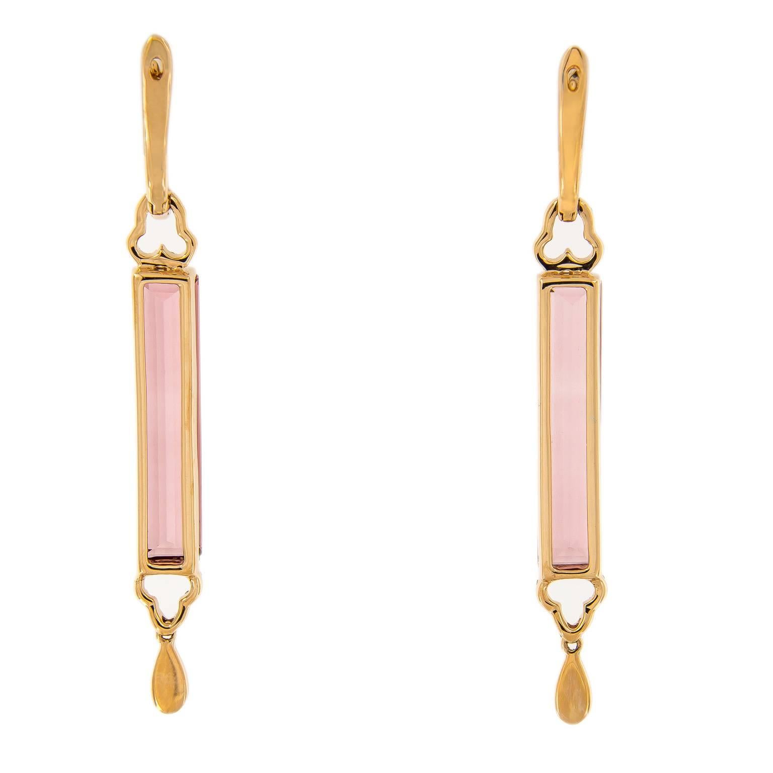 Pink Tourmaline Diamond Linear Drop Earring In New Condition In Troy, MI