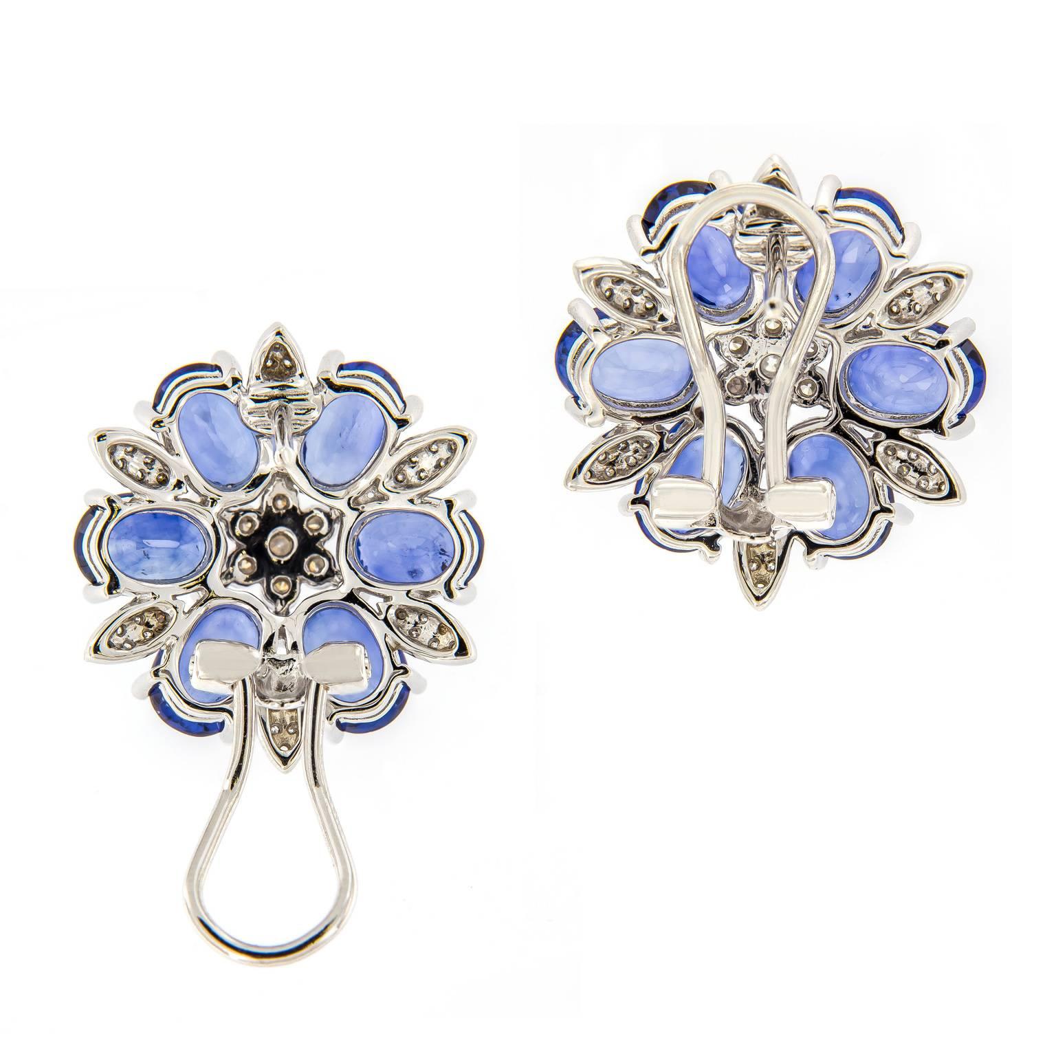 Sapphire Diamond Cluster Floral Earrings In New Condition In Troy, MI