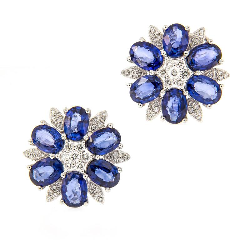 Sapphire Diamond Cluster Floral Earrings at 1stDibs