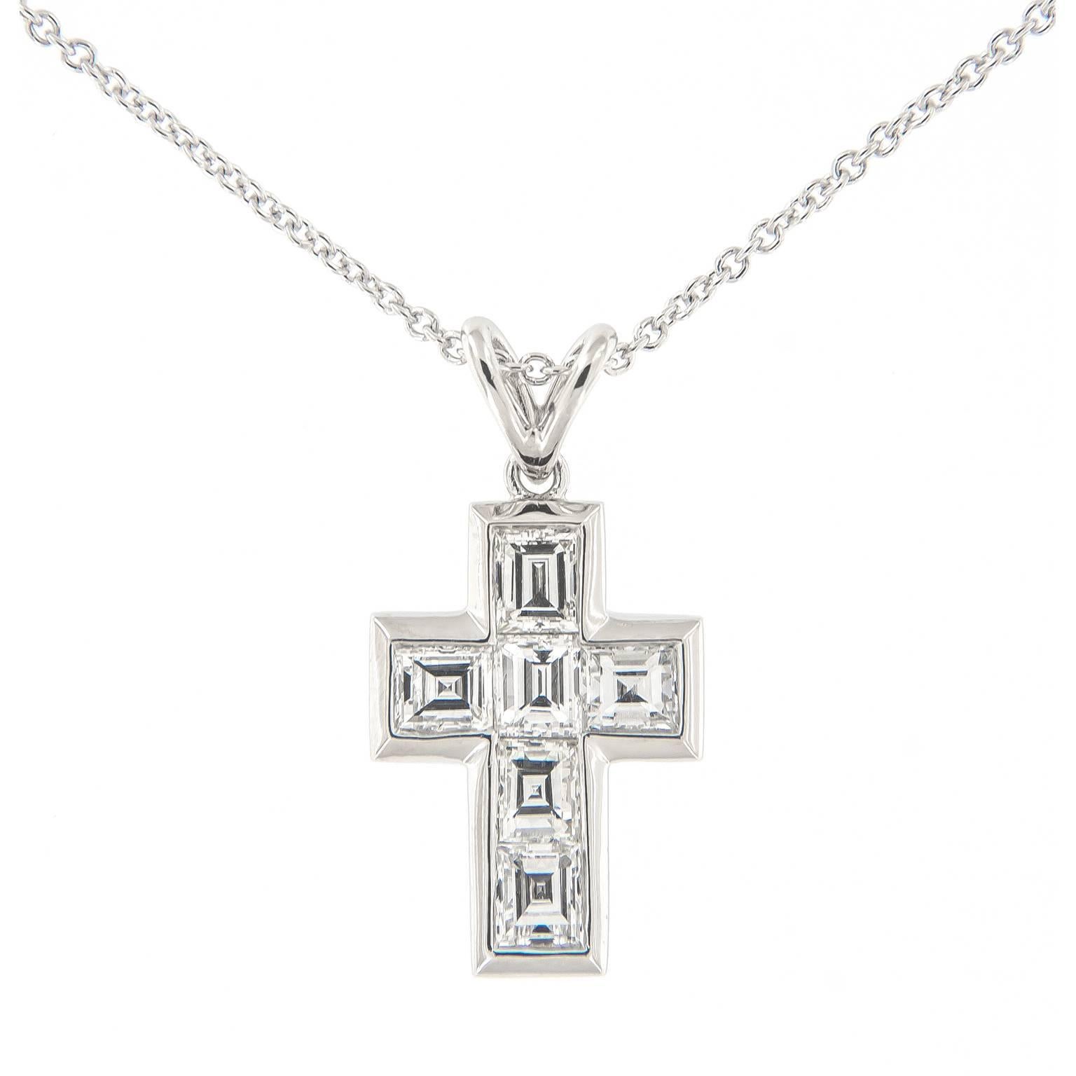 Campanelli & Pear Diamond Platinum Cross Pendant Necklace