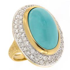 Persian Turquoise Diamond Gold Cocktail Ring