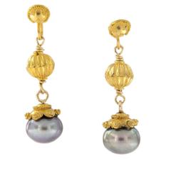 Susan Hoge Fresh Water Pearl Gold Bead Hook Earrings