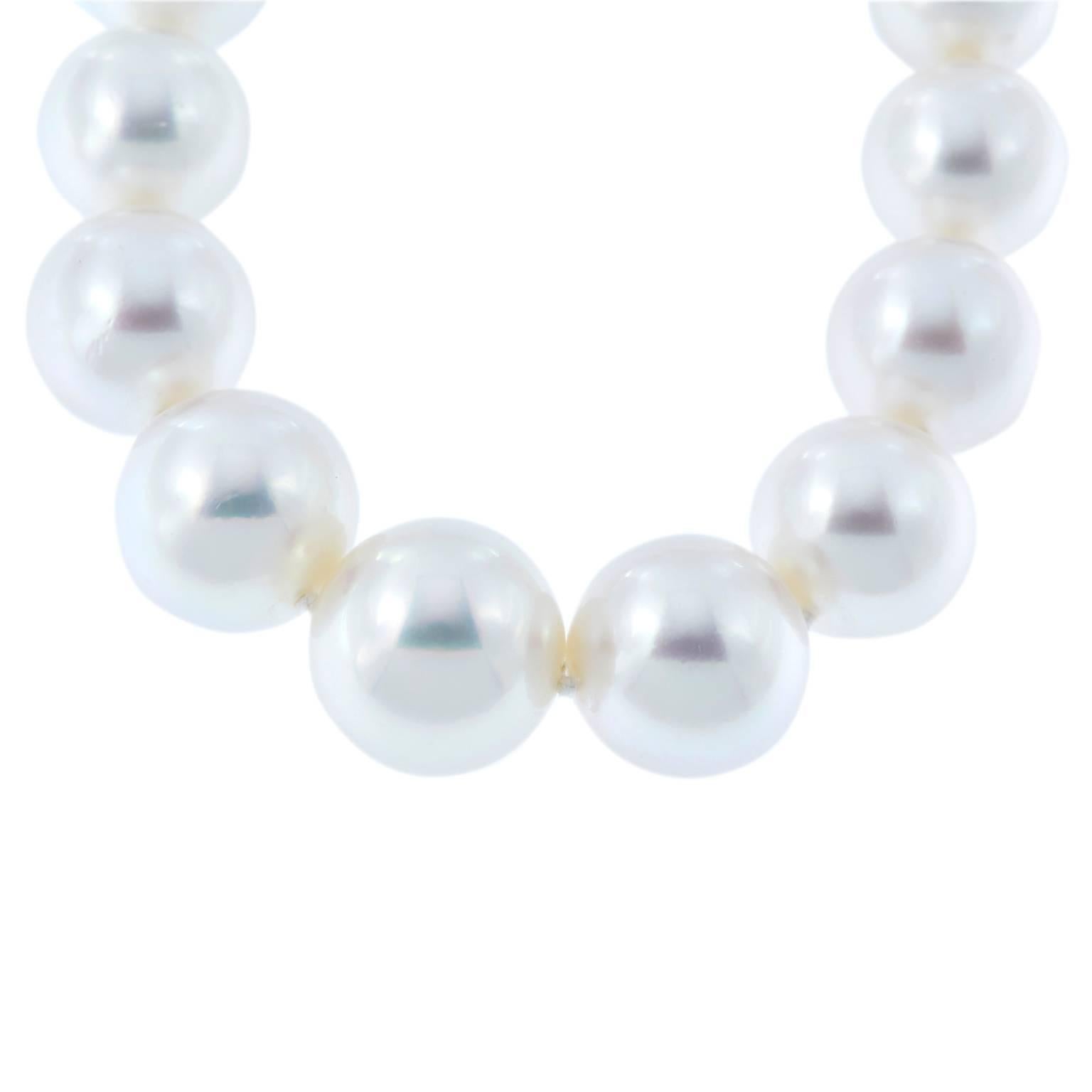 The gift of a lifetime - elegant pearls are a timeless tradition. Necklace is comprised of 35 pearls,11-15 mm. Clasp is 18k white gold. Weighs 91.8 grams. 18 in Long.