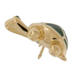 Enamel Emerald Gold Turtle Lapel Pin
