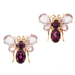 Amethyst Garnet Diamond Gold Bee Earrings