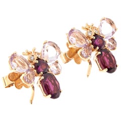 Amethyst Garnet Diamond Gold Bee Earrings