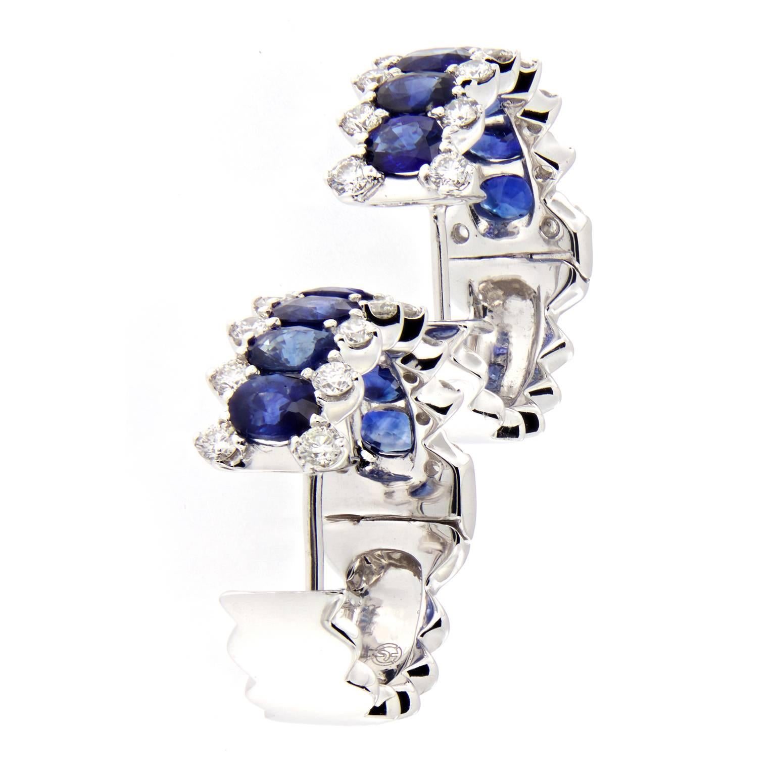 Women's Sapphire Diamond Gold Hoop Earrings