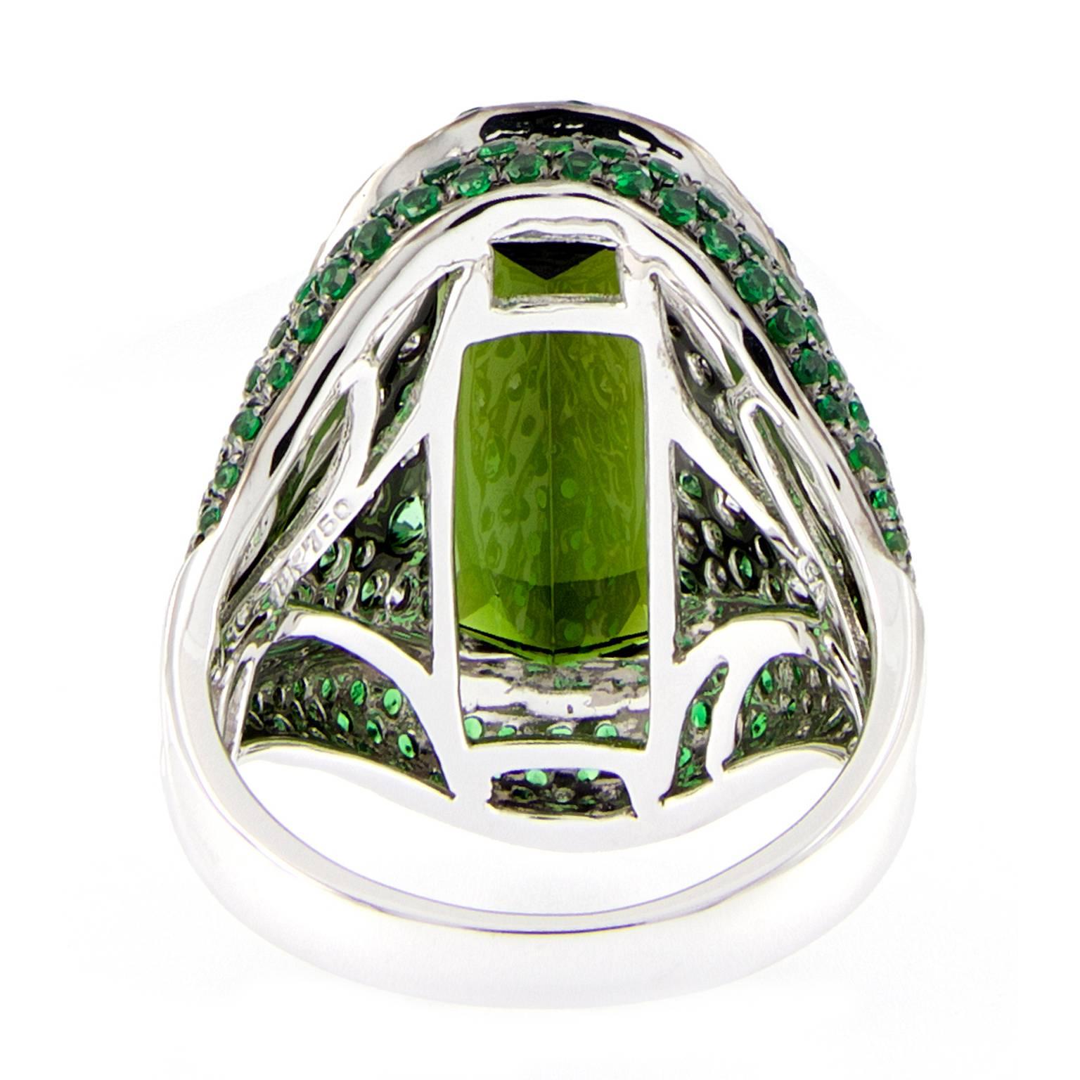 Women's Green Tourmaline Garnet Diamond Gold Ring