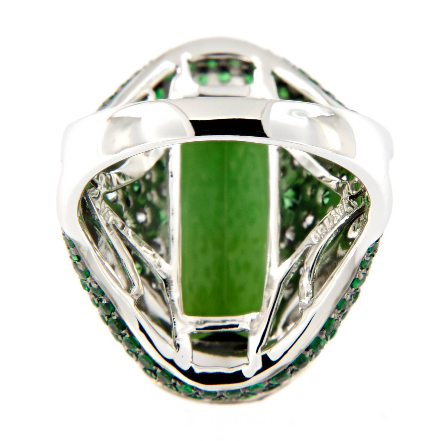 Green Tourmaline Garnet Diamond Gold Ring 2