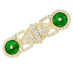 Jadeite & Diamond 18 Karat Yellow Gold Brooch