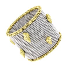 Italian Flexible Gold Diamond Wide Cuff Bracelet