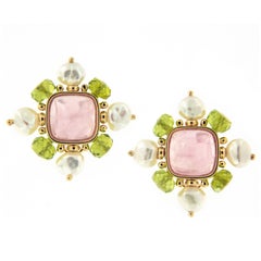 Trianon Pearl Quartz Peridot Gold Earrings