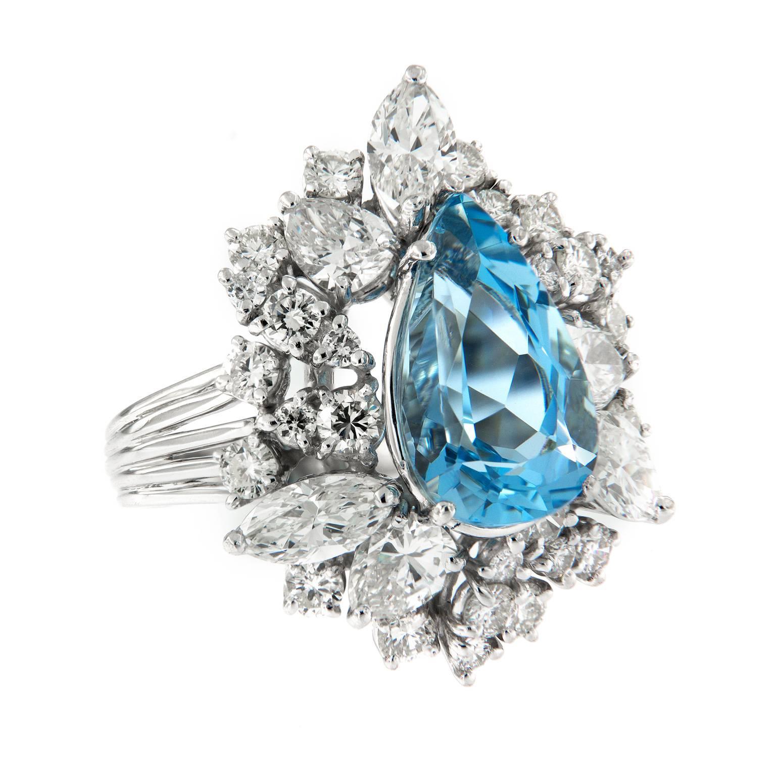 Aquamarine Diamond Platinum Cocktail Ring