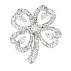 Diamond Platinum Clover Pendant Brooch