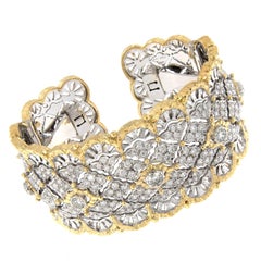 Italian Gold Diamond Wide Hinged Cuff Bracelet