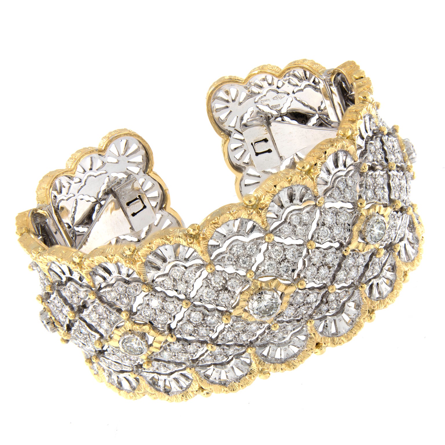 Italian Gold Diamond Wide Hinged Cuff Bracelet At 1stdibs