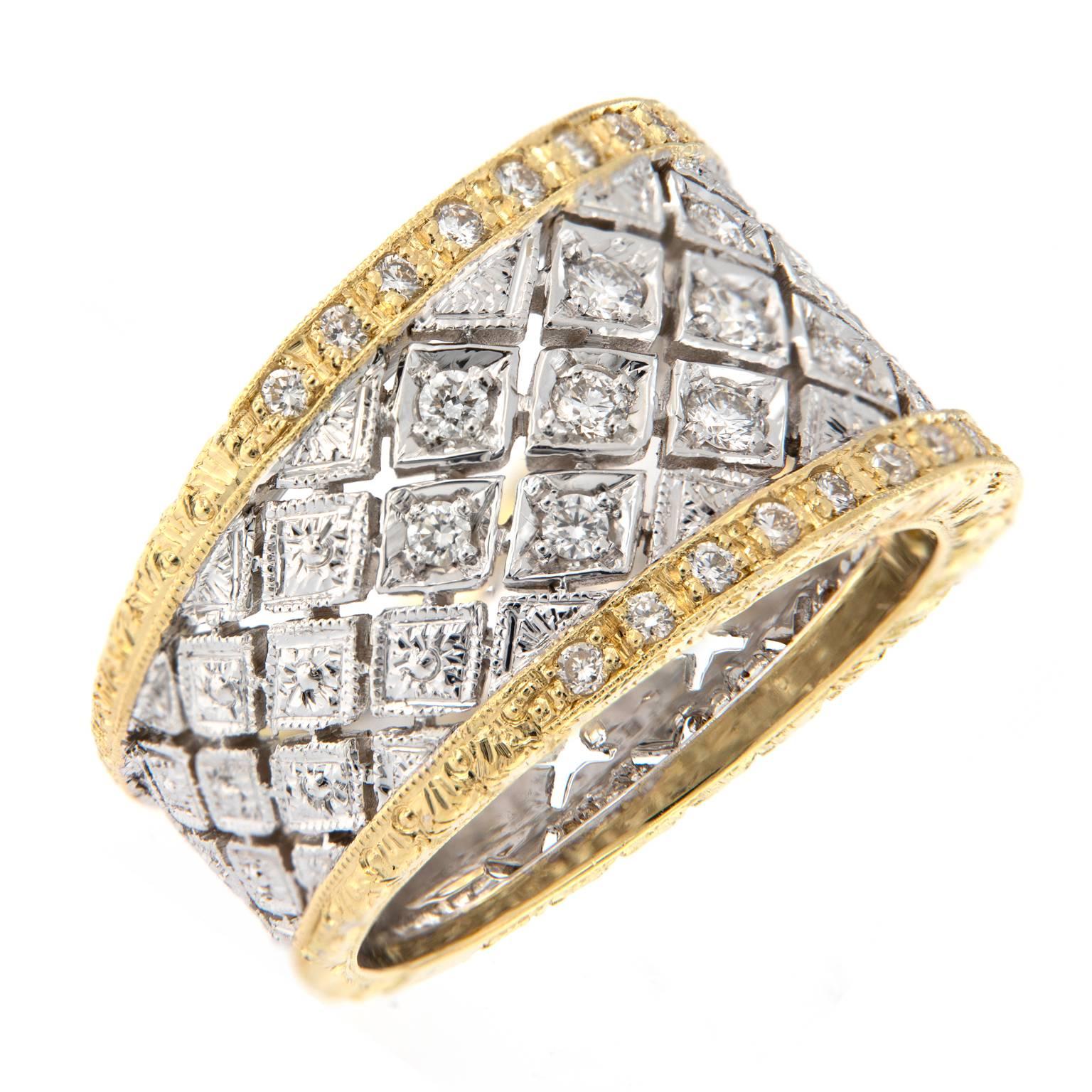 Italian Gold Diamond Wide Band Ring