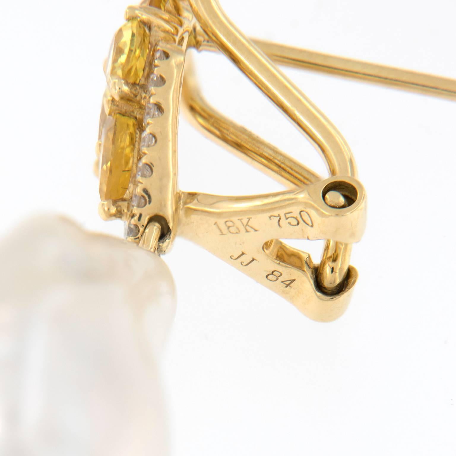 Baroque Pearl Sapphire Diamond Gold Drop Earrings In New Condition In Troy, MI