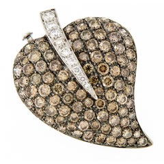 Chocolate Brown Diamond 18 Karat White Gold Leaf Brooch Chocolate Brown Diamond 18 Karat White Gold Leaf Brooch