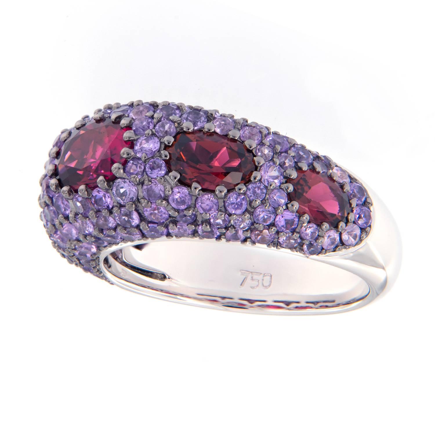 Violet Sapphire Pink Tourmaline Dome Ring