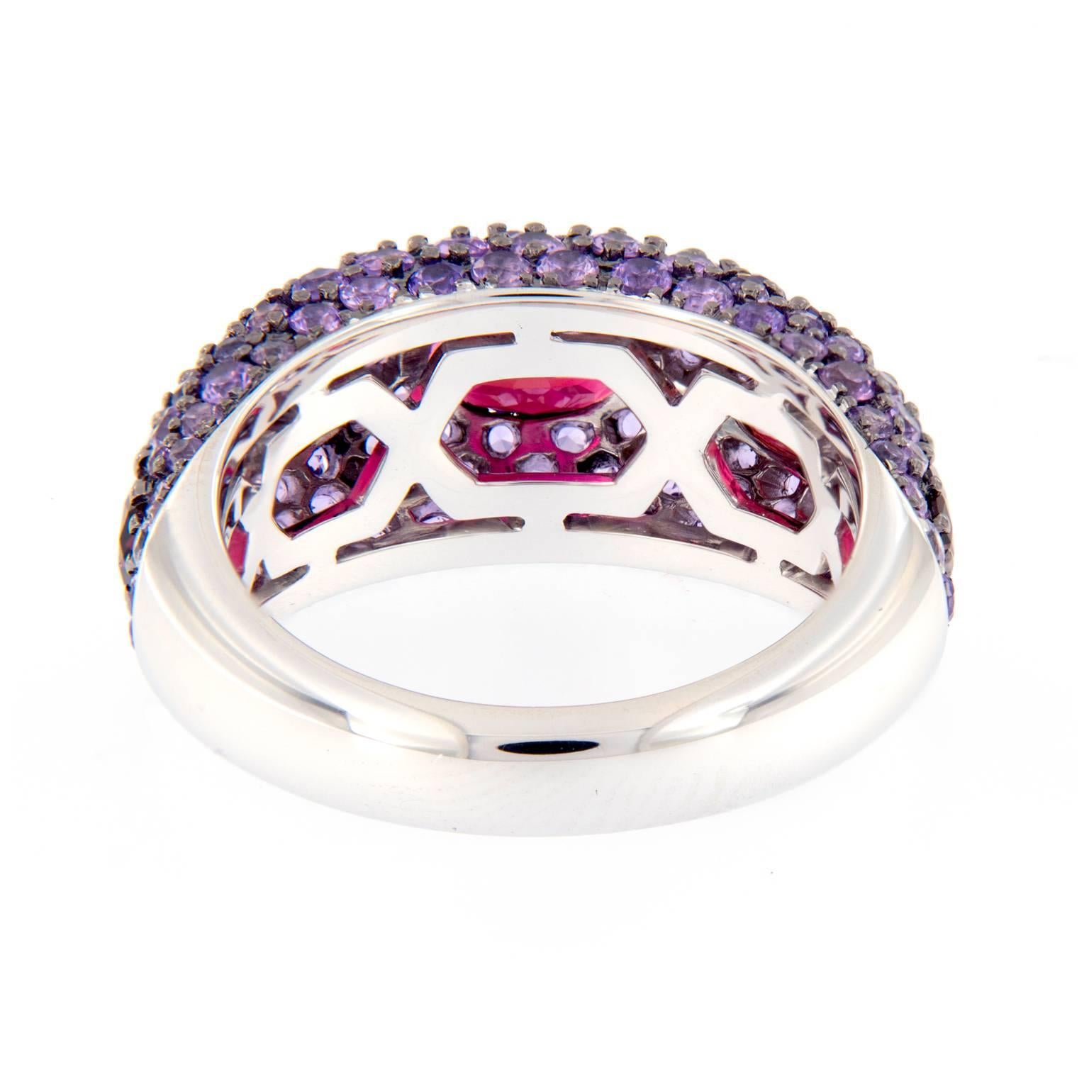 Violet Sapphire Pink Tourmaline Dome Ring In New Condition In Troy, MI
