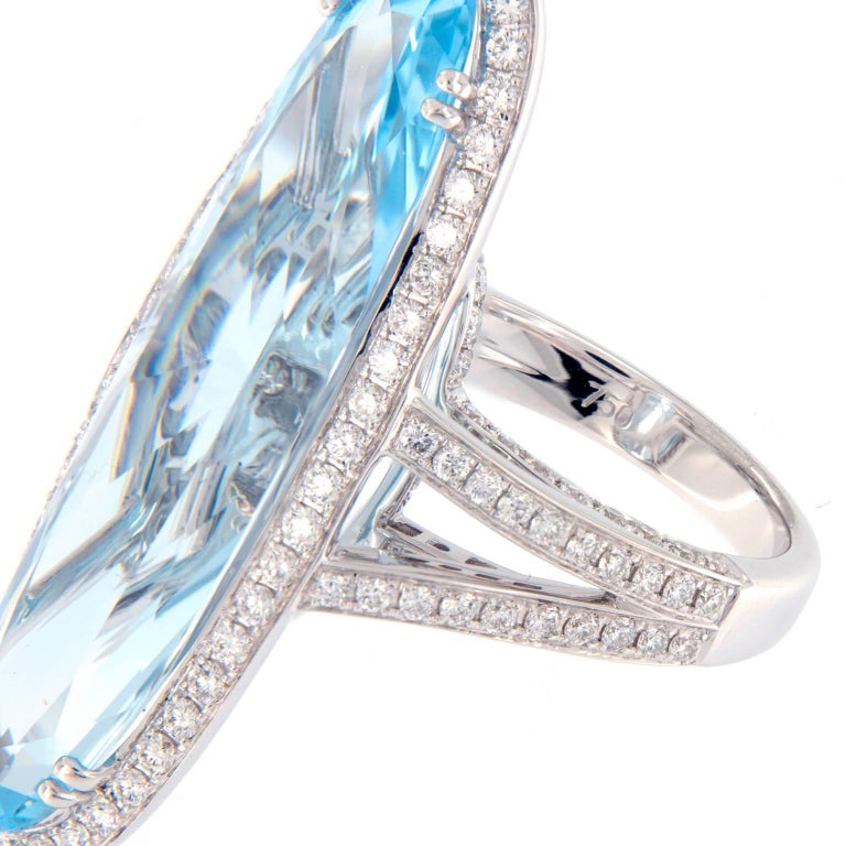 Blue Topaz Diamond Cocktail Ring For Sale at 1stdibs