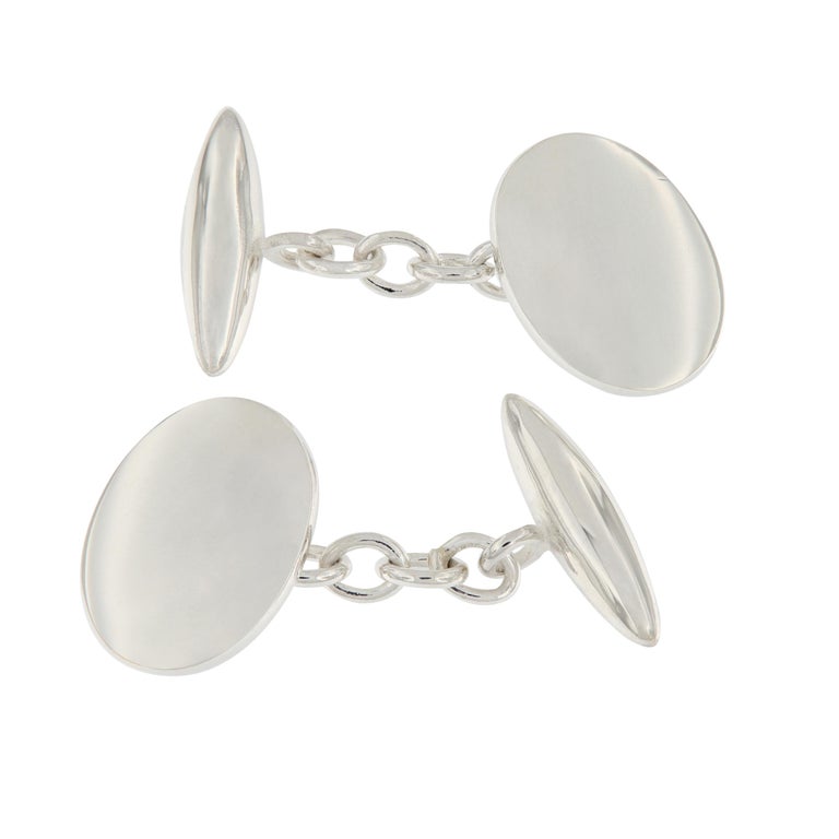 Sterling Silver Double Oval Torpedo Chain Link Cufflinks at 1stDibs