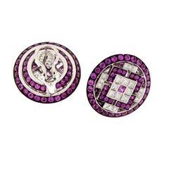 Pink Sapphire Diamond Button Earrings