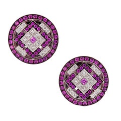Pink Sapphire Diamond Button Earrings