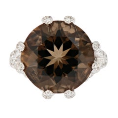 Smoky Quartz Diamond 18 Karat White Gold Cocktail Ring