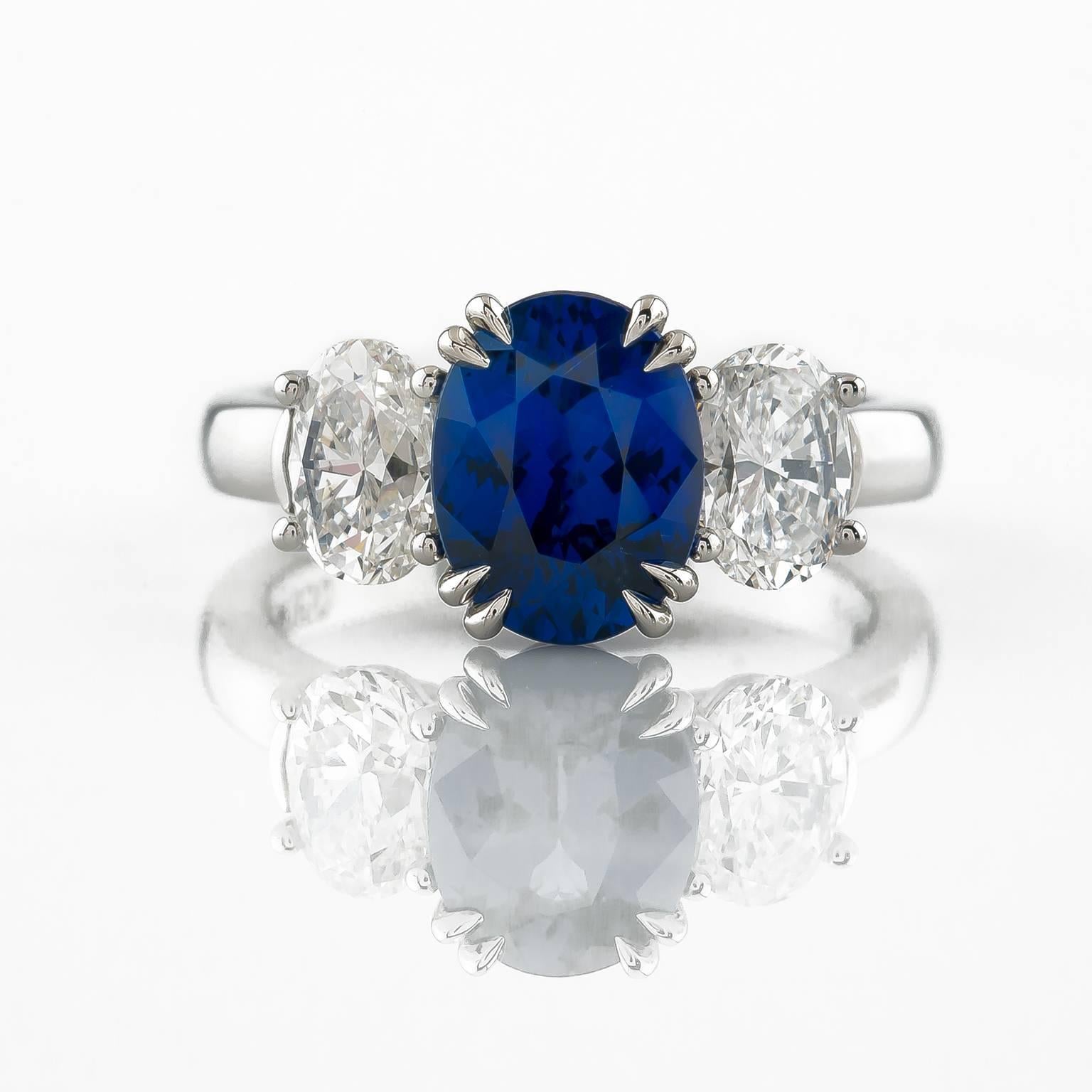 GIA Certified Blue Sapphire and Diamond Hand Fabricated Platinum Ring ...