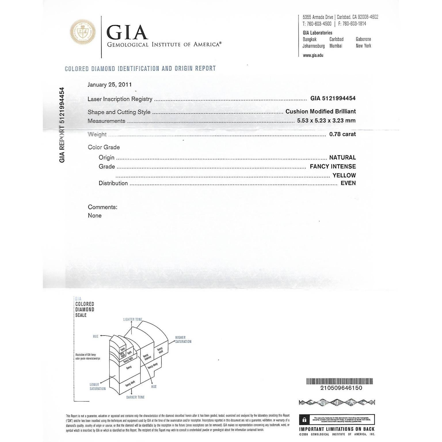 GIA Certified Fancy Intense Yellow Diamond 18 Karat White Gold Halo Ring In New Condition In Troy, MI