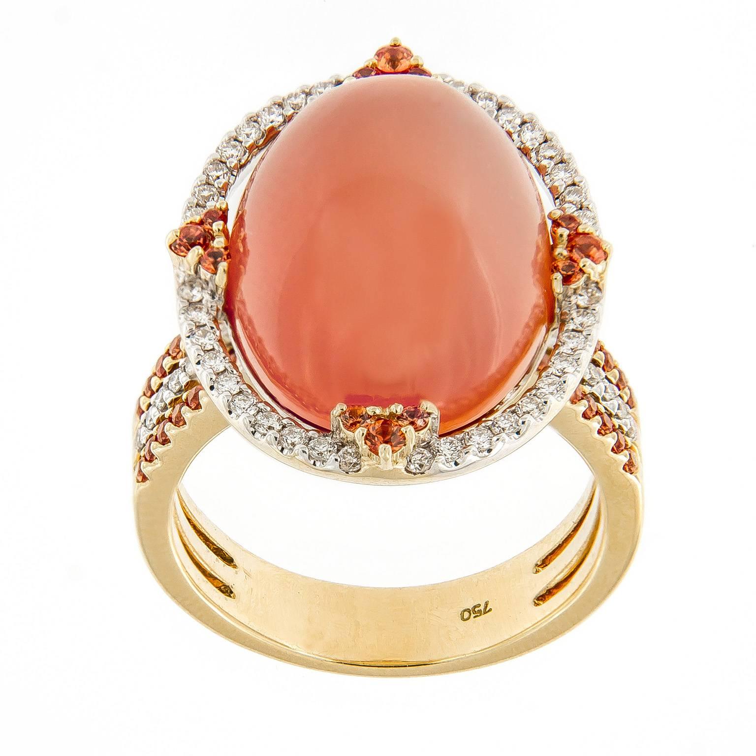 Women's Mandarin Moonstone Sapphire Diamond Gold Ring