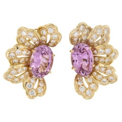 18 Karat Yellow Gold 15.50 Carat Kunzite and Diamond Earrings by Emis Beros